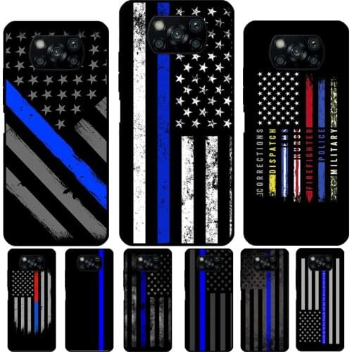 Police Styled Thin Blue Line Flag For POCO X3 Pro F2 F3 M3 Pro Case For Xiaomi Mi Note 10 Lite 9T 10T Pro Mi 11 Ultra Cover