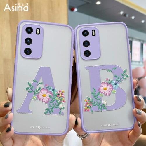 ASINA Matte Transparent Case For Huawei P40 P30 Pro Lite Initial Letter Cover Bumper For P50 Pro Alphabet Coque Hard Fundas