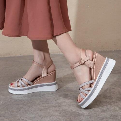 COOLULU 2020 Summer Shoes Wedges High Heel Sandals for Women Platform Open Toe Sandals Shoes Ladies Party Shoes Size 34-42