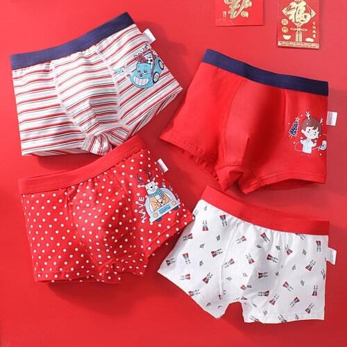 Childrens Underwear for Kids Cartoon Shorts Dinosaurs Sailboats Basketball Cotton Underpants Boys Panties Red 4Pairs/lot