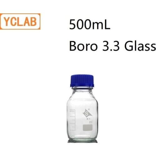 YCLAB 500mL Reagent Bottle Screw Mouth with Blue Cap Boro 3.3 Glass Transparent Clear Medical Laboratory Chemistry Equipment