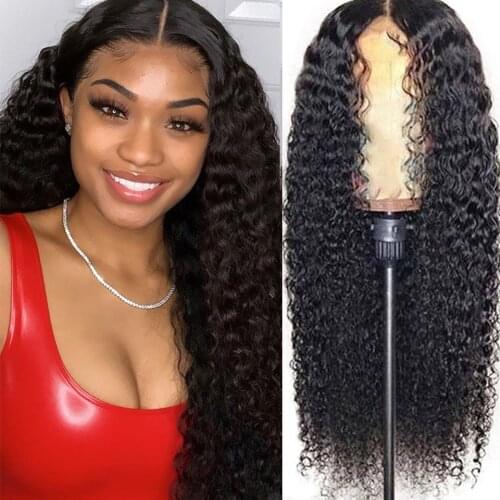 Deep Wave Lace Frontal Wigs 150 Density T Part Lace Wig Pre Plucked Curly Lace Front Human Hair Wig Peruvian Human Hair Wigs