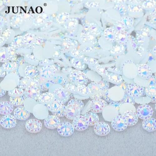 JUNAO Wholesale 4mm 5mm 6mm Jelly White AB Decoration Flower Rhinestone Flatback Resin Crystal Stones Non Hotfix Strass in Bulk