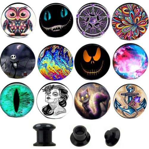 JUNLOWPY Black Acrylic Earrings Gauges Tunnels Ear Plugs 10 Model Plug ar Gauges Expander Stretching kit Piercing