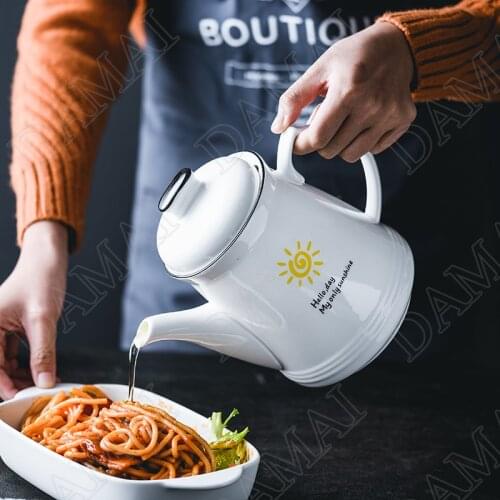 Sunshine Ceramic Oil Dispenser Bottle Minimalist Porcelain Cooking Seasoning Sauce Storage Bottles Kitchen Creative Accessory