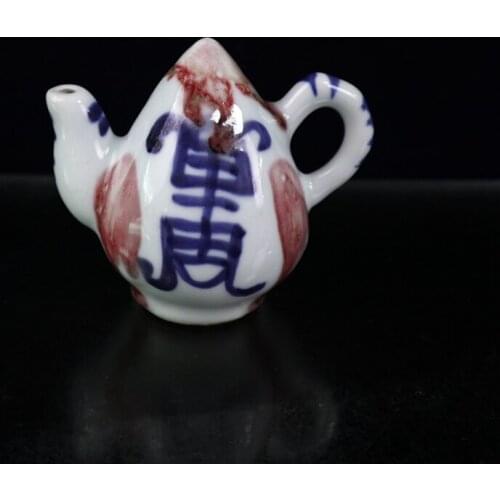 Chinese Ceramics Blue and White Underglaze red Shou figure pattern Reflux pot kettle Porcelain Chinaware