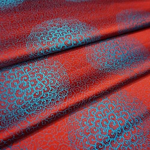 Chinese Classics blue cloud-pattern brocade jacquard red Satin silk fabric DIY patchwork bag Book cover Doll hanfu clothes