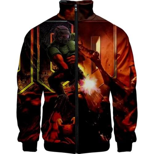 Classic New men women Streetwear turtleneck Doom Eternal 3D Print Stand Collar Zipper Jacket boy/girl k-pop Long Sleeve Jackets