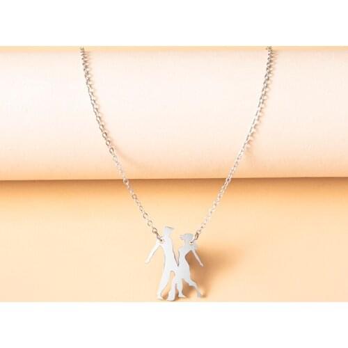 Trendy Stainless Steel Couple Dancers Pendant Necklace Fashion Silver Color Chain Chokers For Women Girls Jewelry