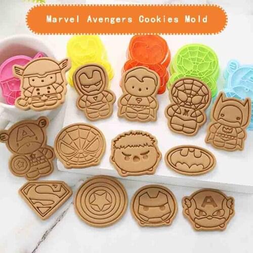 Cartoon Marvel Avengers Cookies Mold Spiderman Hulk IronMan Frozen Mickey Mouse Anime Figures Toy Children Christmas Gift