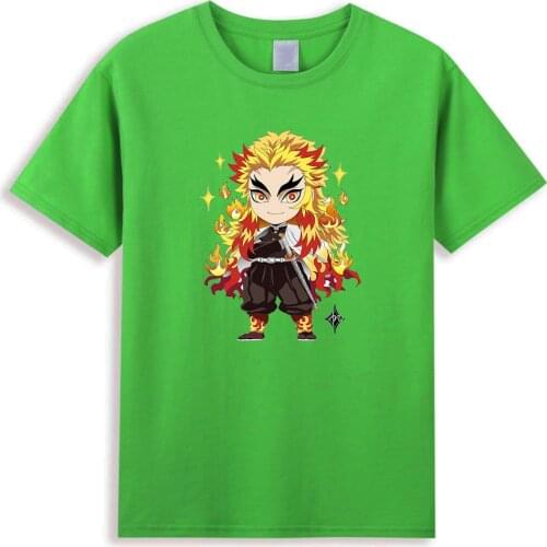 Demon Slayer Chibi Kyojuro Rengoku T-Shirt Men Hip Hop Japan Anime T Shirts Summer New Casual Tops Cotton Fashion Mens Tshirt