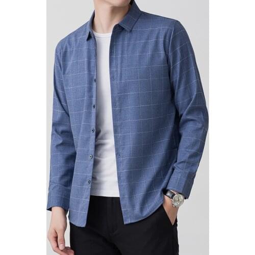 2021 New Autumn Long Sleeve Mens Plaid Shirts Fashion Casual Soft Slim Fit High Quality Shirt Male Brand Clothing