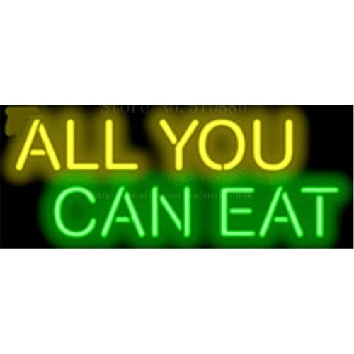 All You Can Eat NEON SIGN Real GLASS Tube Beer PUB Restaurant Signboard display Decorate Shop Burger drink Light Signs 17*14"