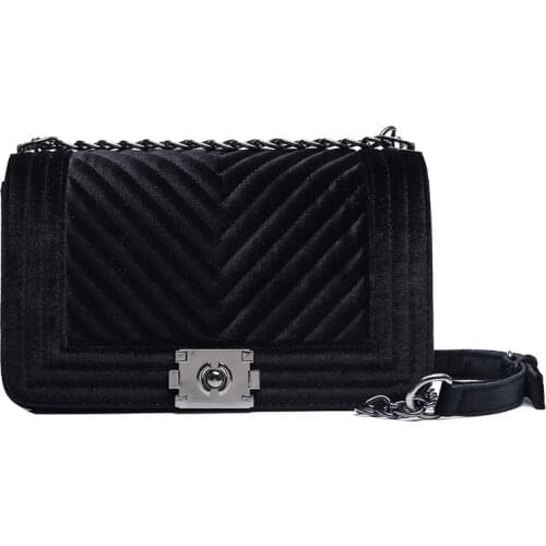 New Ladies Bag Corduroy Rhombus Embroidery Thread Small Square Bag Gold Velvet Messenger Bags Women Bags