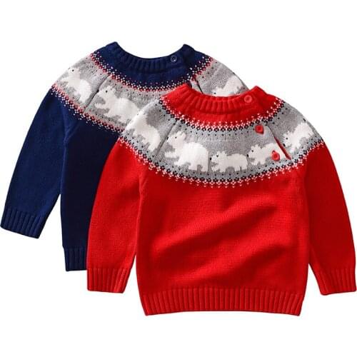 New 2019 Christmas Children Sweater Baby Girls Winter Fur Cartoon Bear Autumn Cotton Toddler Boys Sweater Cute Knitted Tops