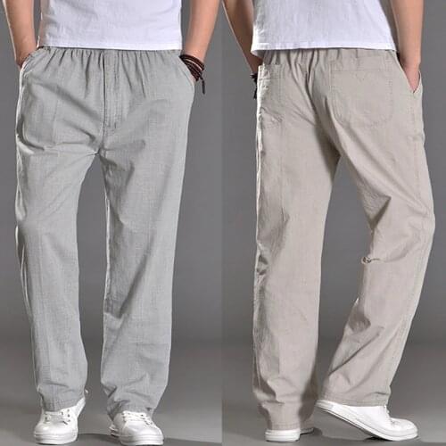 New Arrival Thin Loose Linen Cotton Pants Fashion Men Large Casual Full Length Elastic Waist Plus Size L XL 2XL 3XL 4XL 5XL