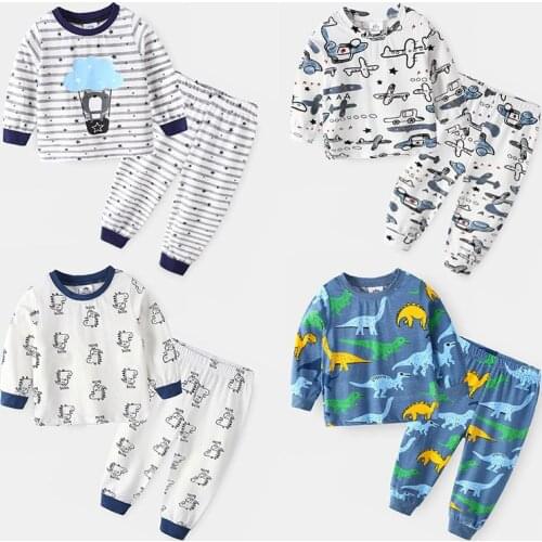 2020 Autumn Spring Long Sleeve Cotton Cartoon Sleepwear Suit 2Pcs Children Clothing Tops+Pants For Kids Baby Boys Pajamas Sets