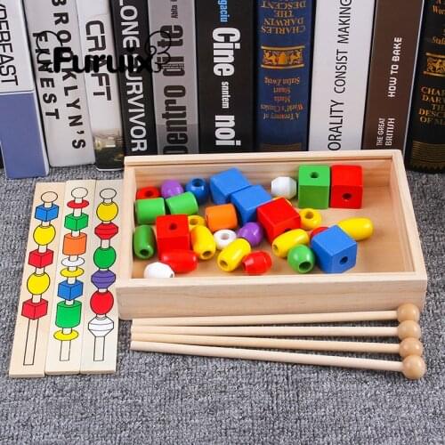 Montessori Educational Wooden Toys Colorful Shape Stick Bead Set Blocks Toys Wooden Toys Learning Toys for Kid Gift