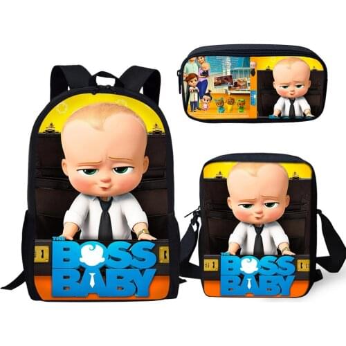 HaoYun Fashion Childrens Backpack Boss Baby Pattern Kids School Bags Cartoon Annime 3PC/Set Students Book-Bags Mochila Rucksack