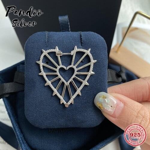 S925 Sterling Silver Jewelry 1:1 Copy, Geometric Heart Earring With Spikes Women Jewelry Trend Dangle Drop Earring