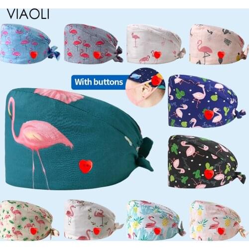High Quality cartoon printing sweat-absorbent Scrub hat Beautician cute hat spa men and women adjustable Scrub cap wholesale