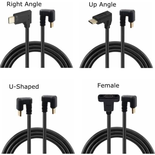 0.3M Gold-Plated USB-C Male To Female Male 10Gbps 4K 60Hz USB 3.1 Type-C Charging Data Cable U-shaped Elbow Car Cable 1FT 30CM