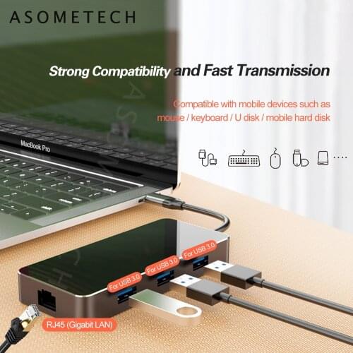 USB 3.0 Type C HUB Multi 8 in 1 USB Ports HDMI Adapter Dock Card Reader for MacBook Pro Accessories RJ45 USB-C Splitter USB HUB