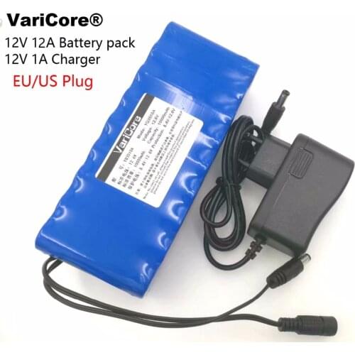VariCore New 12V 12000mAh battery pack 18650 Li Ion Camera battery with PCB Protection and 12.6V 1A Charger EU / US plug