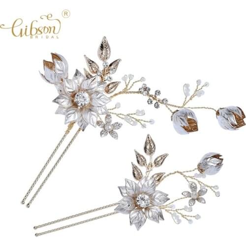 Vintage Hair Jewelry Wedding Copper Bud Flower Hair Accessories Gold Hair Pin Clips