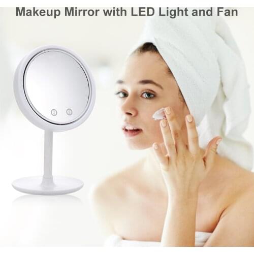 Makeup Mirror with LED Light and Fan Cosmetic Beauty Portable Detachable Tabletop Mirror with 5X Magnifier Mirror Makeup Tool