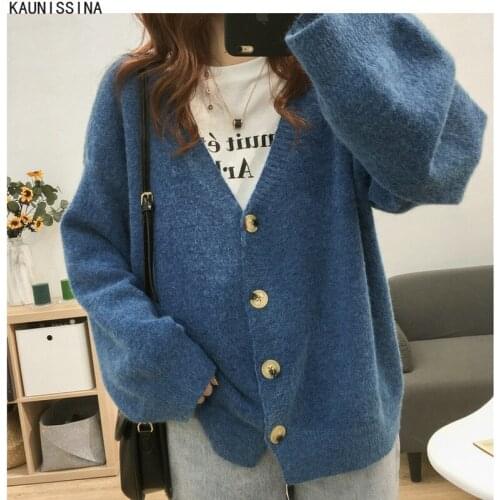 Women Autumn Sweater Knitting Cardigans V neck Single Breasted Long Sweater Jacket Ladies Spring Button Cardigans