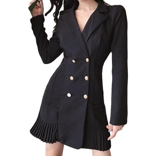 Bella Philosophy Elegant Ruffle Double Breasted Women Dress Office Blazer White Dress Autumn Winter Slim Suit Ladies Dresses