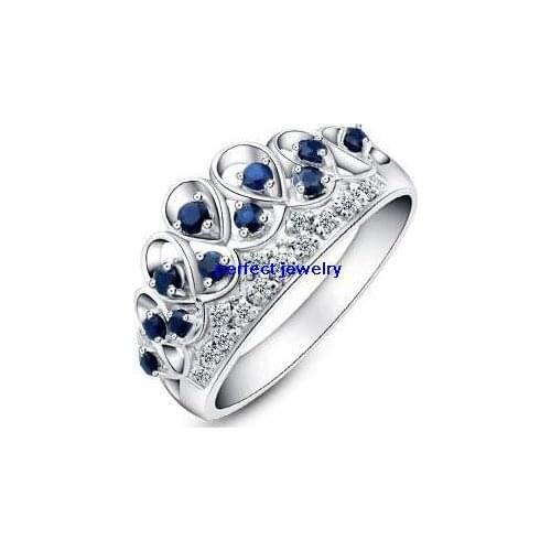 Natural real blue sapphire crown style ring Free shipping 925 sterling silver 0.08ct*11pcs gemstone Fine jewelry C5030401