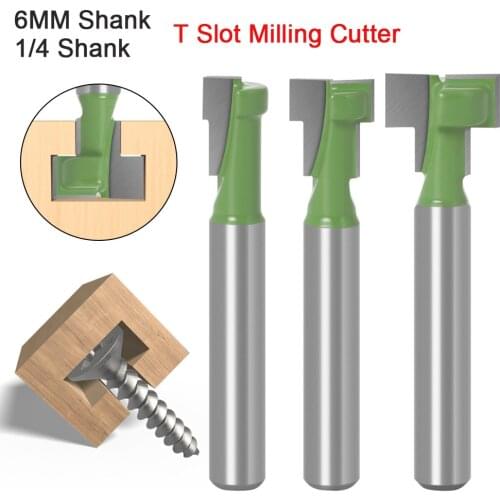 1pc 6mm 1/4" Shank 6.35mm T Slot Milling Cutter Hex Bolt KeyHole Bits T Slotting Cutter Router Bit Set for Wood Woodworking Tool