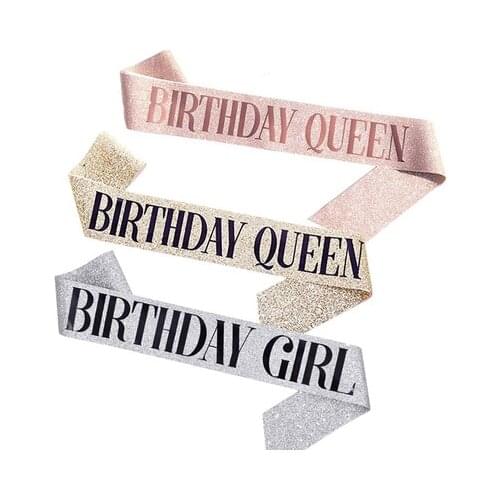 1pcs Birthday Queen Glitter Satin Sash Ribbons Birthday shoulder girdle Happy Birthday Party Accessory Decoration Girl Gifts