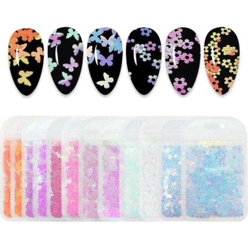 1 Pack Mermaid Nail Butterfly/Flower Glitter Sequins Iridescent Holographic Glitter Flakes For Nail Art Decoration Manicure Tips