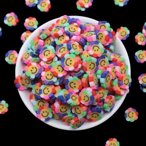 100g/Lot Slime Accessories Cartoon Smiling Flower Clay Slices Soft Pottery Cute Sprinkles for DIY Filling Kits