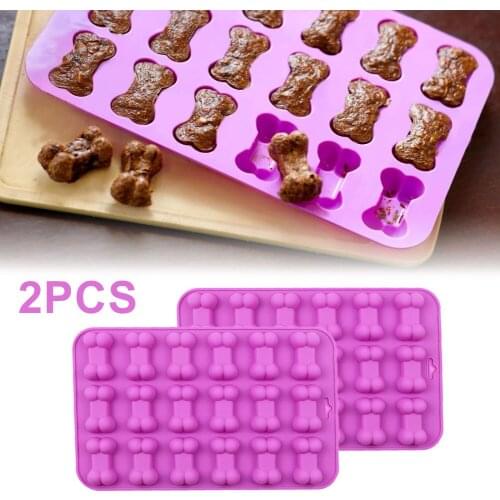 2pcs 18-Cavity Dog Bone Cake Mold Silicone Baking Molds Ice Molds Reusable Bakeware Maker for Baking Chocolate Candy Cake Tools