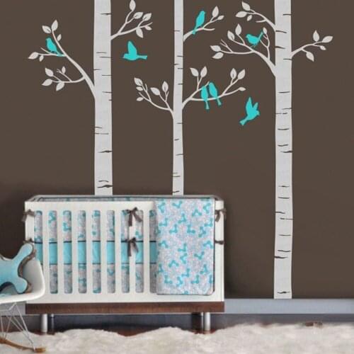 250cm Tall Trees Birds Custom Personalised Wall Decal Sticker Nursery Bedroom Custom Color Wall Stickers For kids room D455