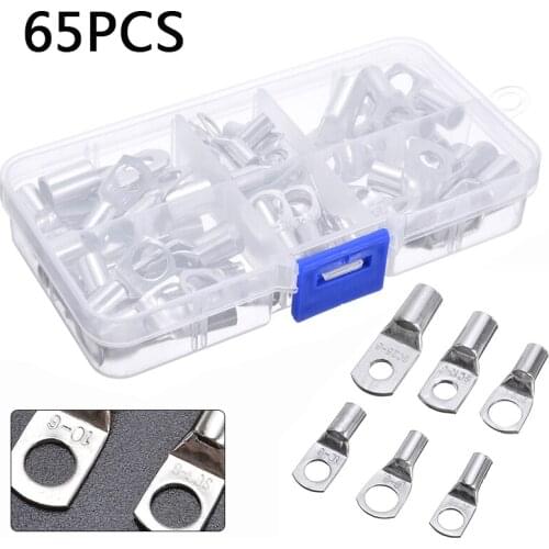 65PCS Cable Connector Crimping Type Copper Terminals Battery Welding Cable Lug Ring Kit
