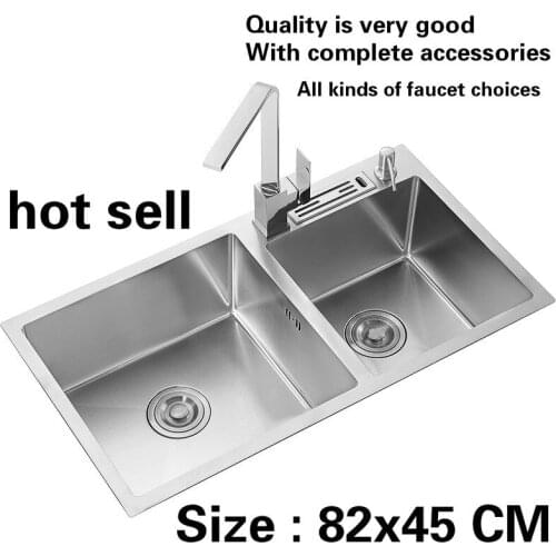 Free shipping Hot sell big standard kitchen manual sink double groove wash the dishes 304 food grade stainless steel 820x450 MM
