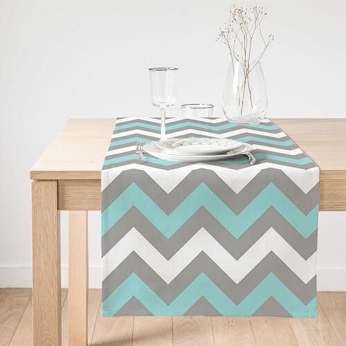 Realhomes Gray Turquoise Chevron Patterned Digital Printed Decorative Suede Runner