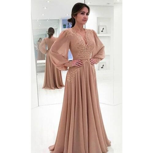 Elegant Long Sleeves Chiffon Mother of the Bride Dresses Formal Evening Wedding Party Guests Gown Plus Size Prom Dress