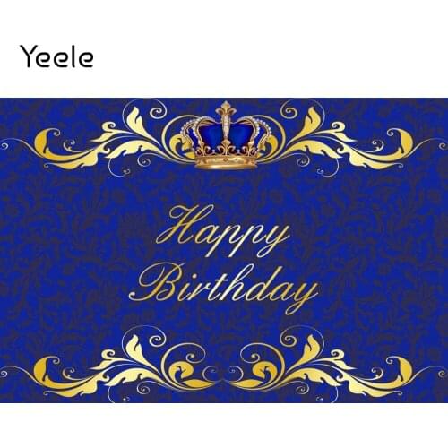 Yeele Luxurious Birthday Backdrop Photocall Blue Board Golden Dot Crown Background Photos For Photography Children Studio Shoots