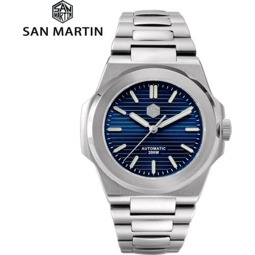 San Martin Retro Classic Watches Sapphire Crystal Glass Stainless Steel Automatic Mechanical Watches 20Bar BGW-9 Luminous Dial