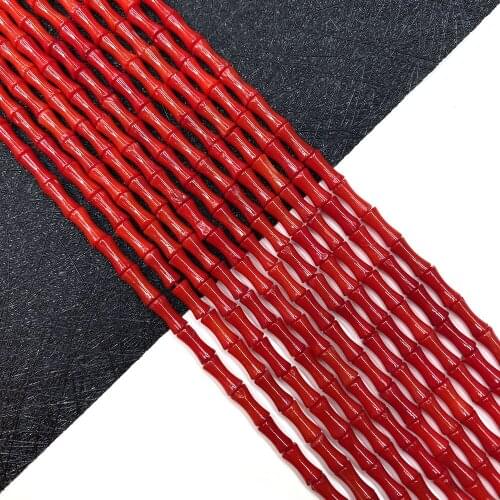 Red Coral Beads 3x7mm Bamboo Shape Natural Bulk Jewelry Handmade Necklace Bracelet DIY Accessories Necklace Earrings 15 Inches