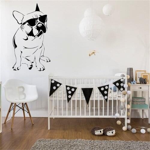 Best selling wall stickers with sunglasses pet dog pattern wallpaper stickers living room wall decor WL279