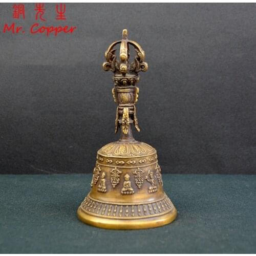 Brass Handshaking Vajra Bell Antique Copper Tibetan Buddhism Trantric Copper Pestle Bells Home Decor Ornaments Gifts