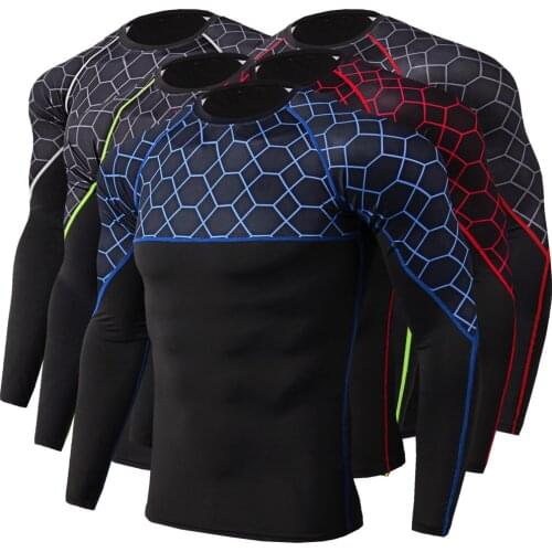 Men Gym Fitness T Shirt Compression Jogging Hiking Shirt Sports Tee Tops Muscle Bodybuilding Workout Training Running Sportswear