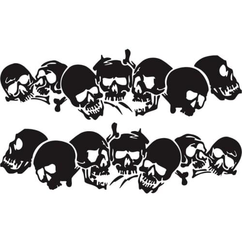 2 Pieces 59 "× 16" Black Car Skull Side Door Body Decal Waist Line Sticker Racing Decals